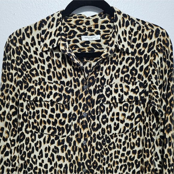 Equipment Femme Mob Wife Leopard Printed Button Down Blouse 100% Silk Size XS - Picture 4 of 15